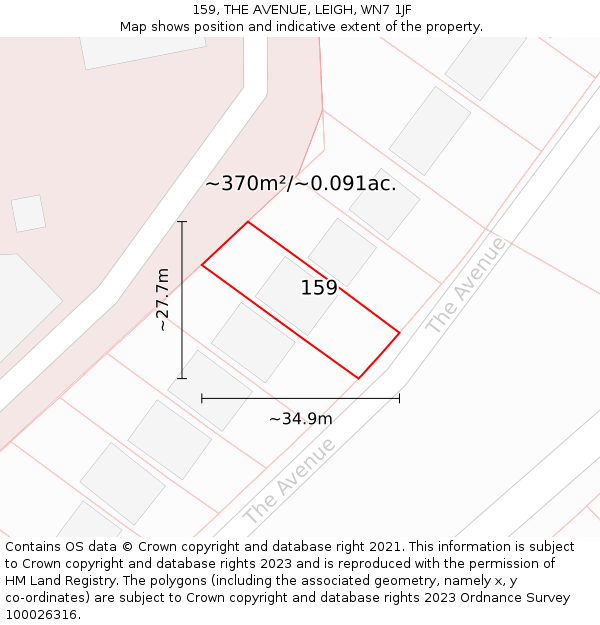 159, THE AVENUE, LEIGH, WN7 1JF: Plot and title map