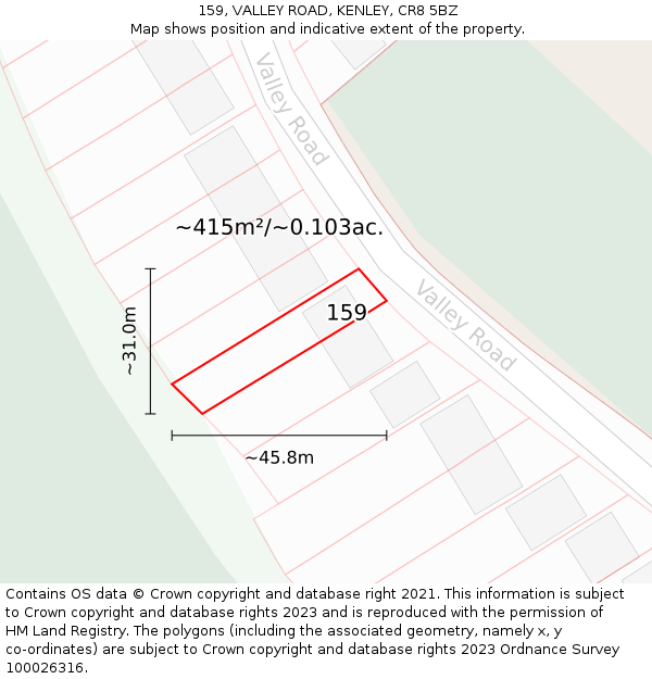 159, VALLEY ROAD, KENLEY, CR8 5BZ: Plot and title map