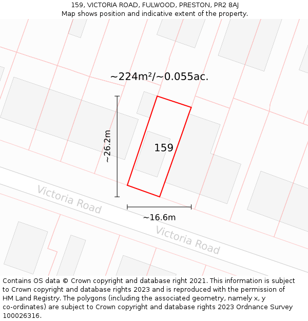 159, VICTORIA ROAD, FULWOOD, PRESTON, PR2 8AJ: Plot and title map