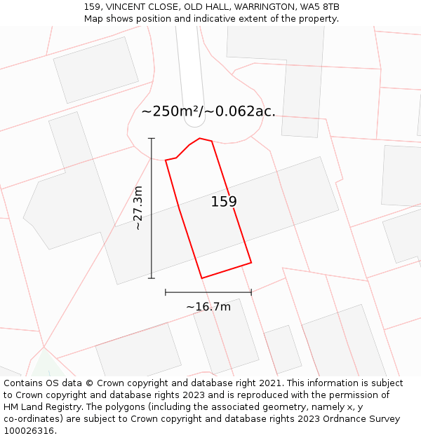 159, VINCENT CLOSE, OLD HALL, WARRINGTON, WA5 8TB: Plot and title map