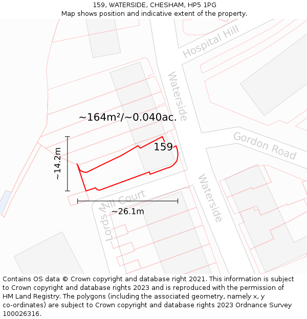 159, WATERSIDE, CHESHAM, HP5 1PG: Plot and title map