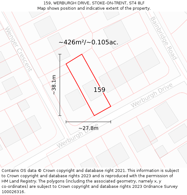 159, WERBURGH DRIVE, STOKE-ON-TRENT, ST4 8LF: Plot and title map