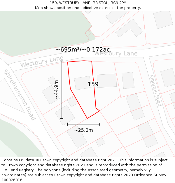 159, WESTBURY LANE, BRISTOL, BS9 2PY: Plot and title map