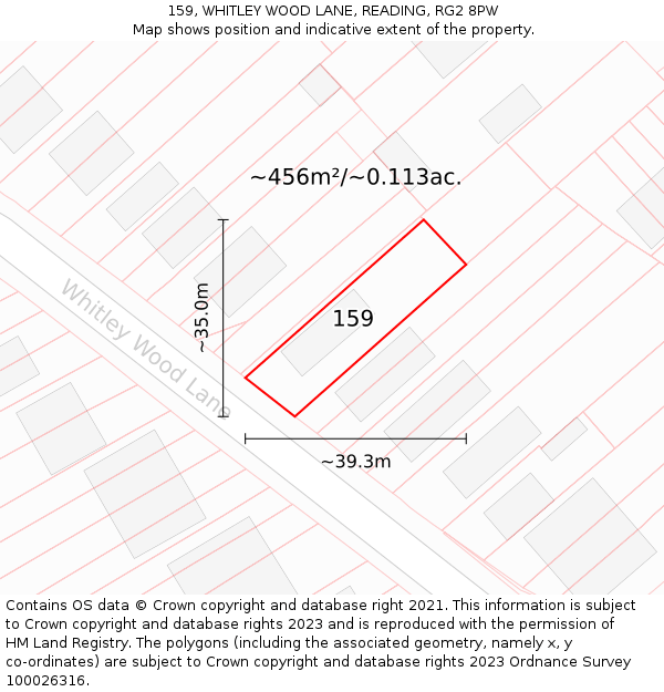 159, WHITLEY WOOD LANE, READING, RG2 8PW: Plot and title map