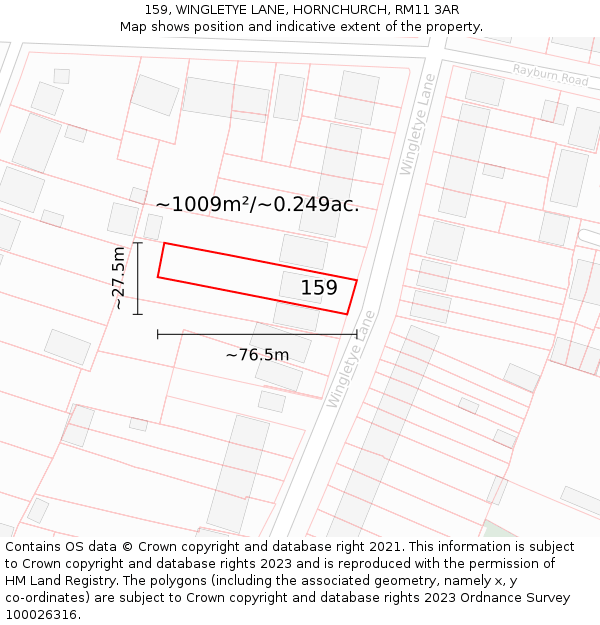 159, WINGLETYE LANE, HORNCHURCH, RM11 3AR: Plot and title map
