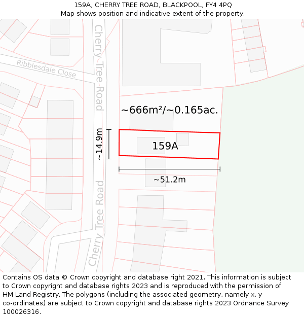 159A, CHERRY TREE ROAD, BLACKPOOL, FY4 4PQ: Plot and title map