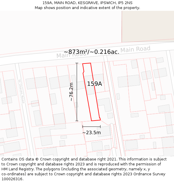 159A, MAIN ROAD, KESGRAVE, IPSWICH, IP5 2NS: Plot and title map