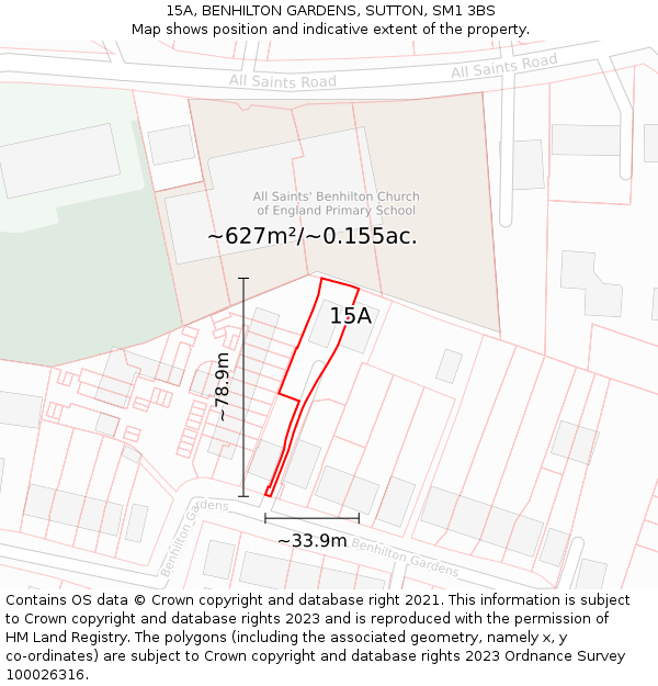 15A, BENHILTON GARDENS, SUTTON, SM1 3BS: Plot and title map