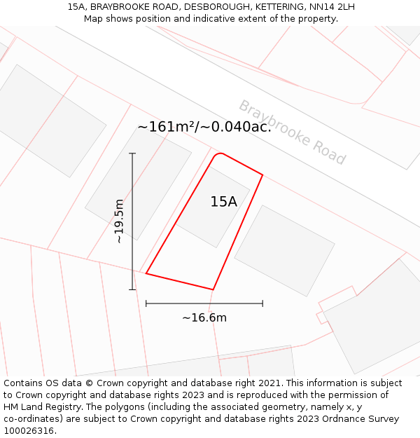 15A, BRAYBROOKE ROAD, DESBOROUGH, KETTERING, NN14 2LH: Plot and title map