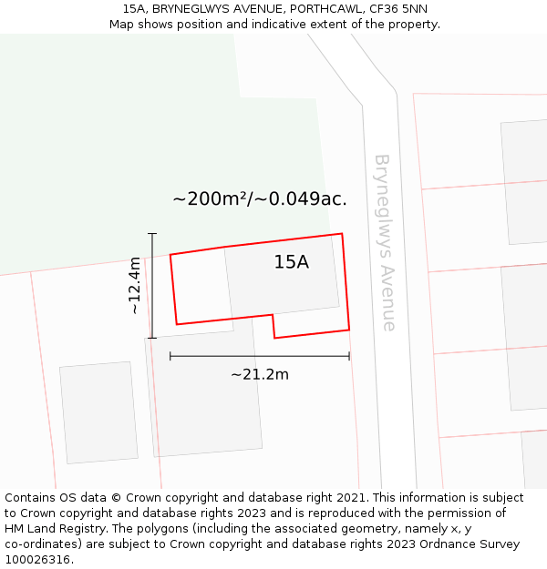 15A, BRYNEGLWYS AVENUE, PORTHCAWL, CF36 5NN: Plot and title map