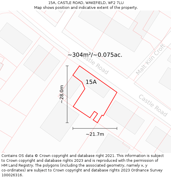 15A, CASTLE ROAD, WAKEFIELD, WF2 7LU: Plot and title map