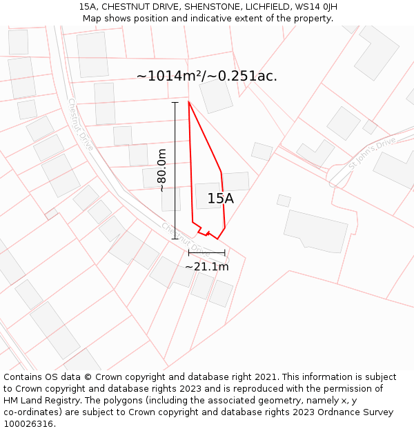 15A, CHESTNUT DRIVE, SHENSTONE, LICHFIELD, WS14 0JH: Plot and title map