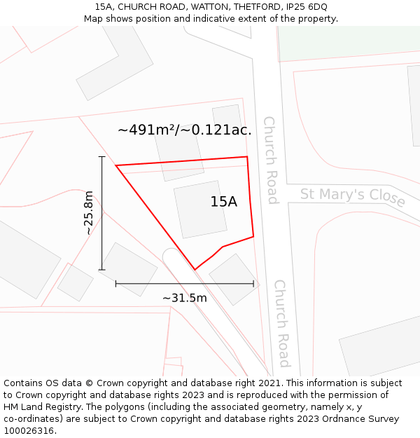 15A, CHURCH ROAD, WATTON, THETFORD, IP25 6DQ: Plot and title map