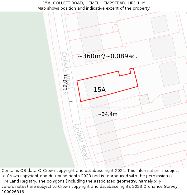 15A, COLLETT ROAD, HEMEL HEMPSTEAD, HP1 1HY: Plot and title map