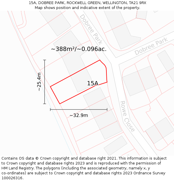 15A, DOBREE PARK, ROCKWELL GREEN, WELLINGTON, TA21 9RX: Plot and title map