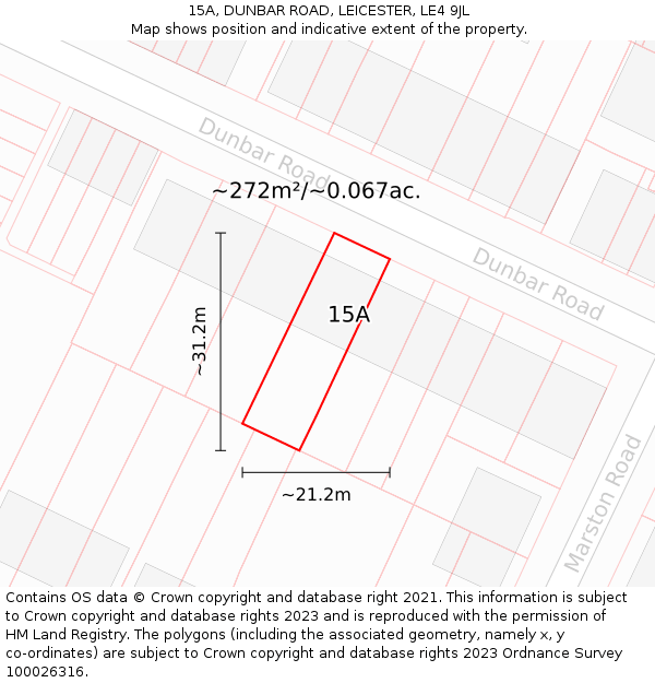 15A, DUNBAR ROAD, LEICESTER, LE4 9JL: Plot and title map