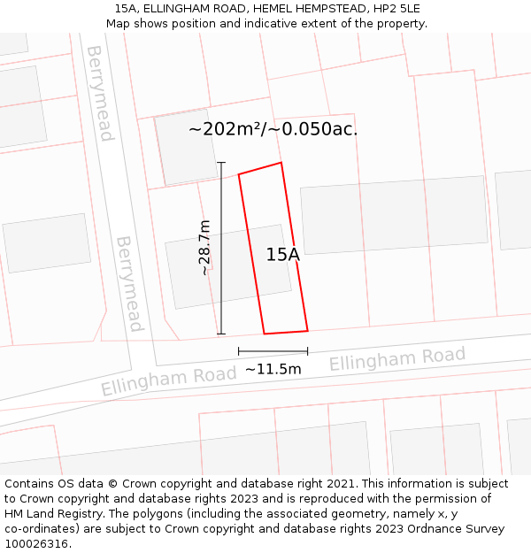 15A, ELLINGHAM ROAD, HEMEL HEMPSTEAD, HP2 5LE: Plot and title map