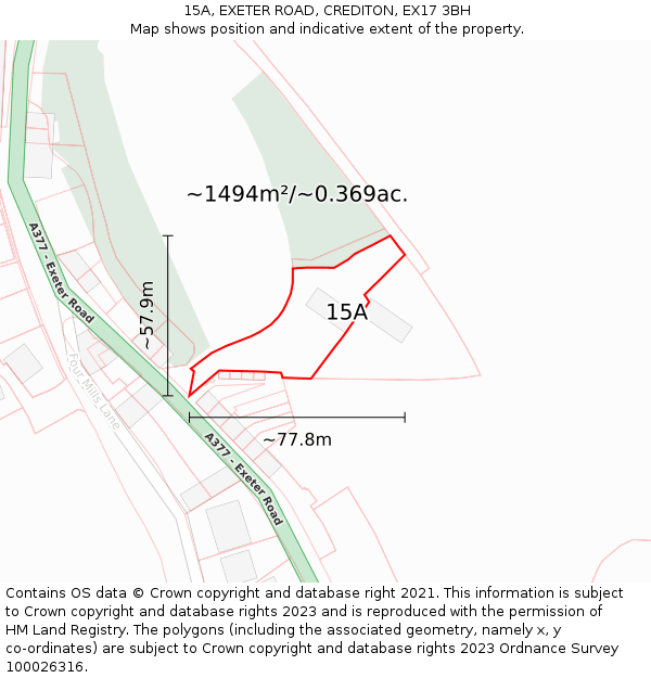 15A, EXETER ROAD, CREDITON, EX17 3BH: Plot and title map