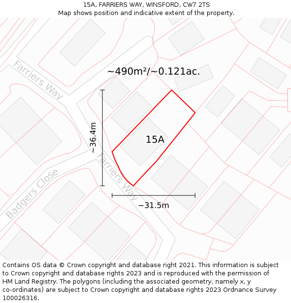 15A, FARRIERS WAY, WINSFORD, CW7 2TS: Plot and title map