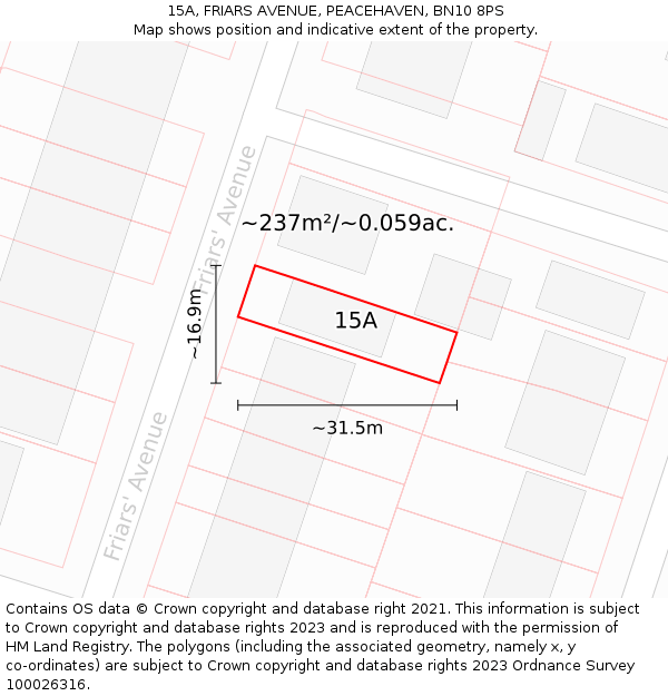 15A, FRIARS AVENUE, PEACEHAVEN, BN10 8PS: Plot and title map