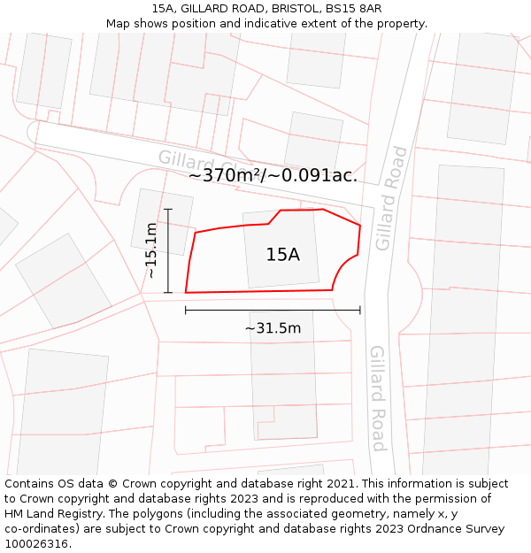 15A, GILLARD ROAD, BRISTOL, BS15 8AR: Plot and title map