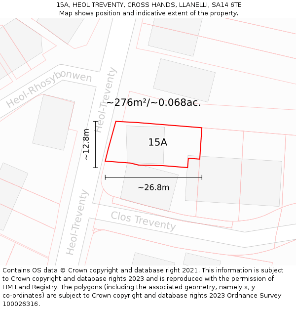 15A, HEOL TREVENTY, CROSS HANDS, LLANELLI, SA14 6TE: Plot and title map