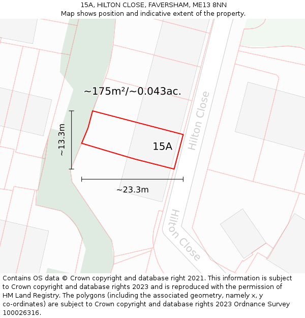 15A, HILTON CLOSE, FAVERSHAM, ME13 8NN: Plot and title map