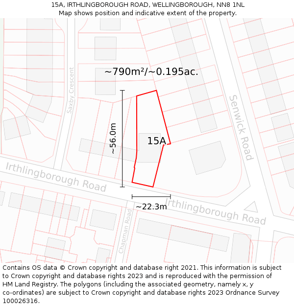 15A, IRTHLINGBOROUGH ROAD, WELLINGBOROUGH, NN8 1NL: Plot and title map