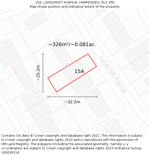 15A, LONGCROFT AVENUE, HARPENDEN, AL5 2RD: Plot and title map