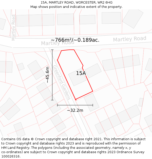 15A, MARTLEY ROAD, WORCESTER, WR2 6HG: Plot and title map