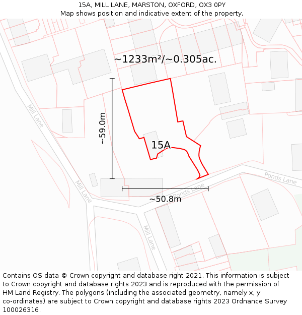 15A, MILL LANE, MARSTON, OXFORD, OX3 0PY: Plot and title map