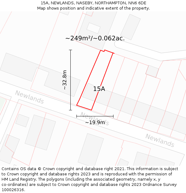 15A, NEWLANDS, NASEBY, NORTHAMPTON, NN6 6DE: Plot and title map