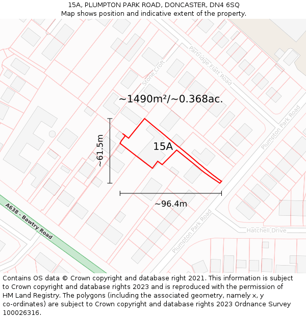 15A, PLUMPTON PARK ROAD, DONCASTER, DN4 6SQ: Plot and title map