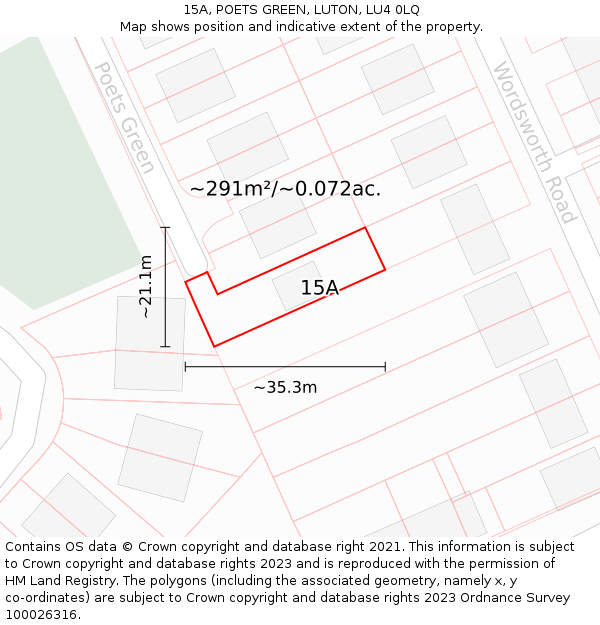 15A, POETS GREEN, LUTON, LU4 0LQ: Plot and title map