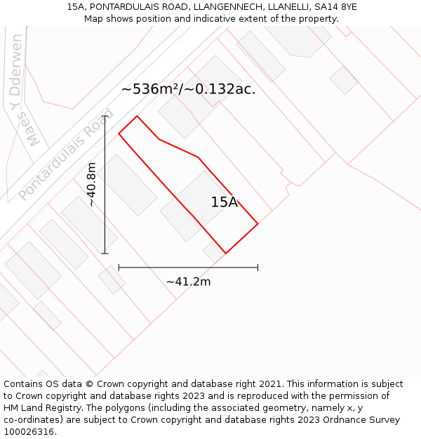 15A, PONTARDULAIS ROAD, LLANGENNECH, LLANELLI, SA14 8YE: Plot and title map