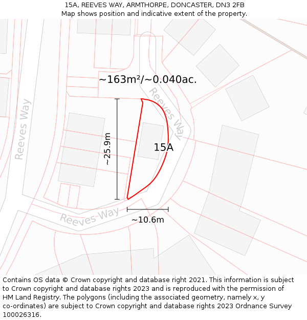 15A, REEVES WAY, ARMTHORPE, DONCASTER, DN3 2FB: Plot and title map