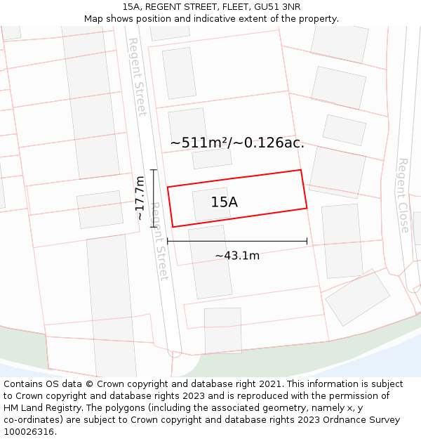 15A, REGENT STREET, FLEET, GU51 3NR: Plot and title map