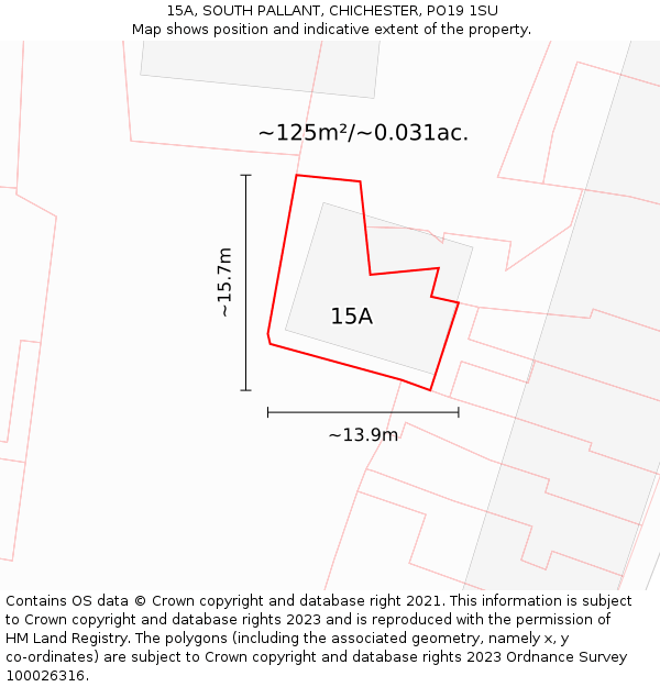 15A, SOUTH PALLANT, CHICHESTER, PO19 1SU: Plot and title map