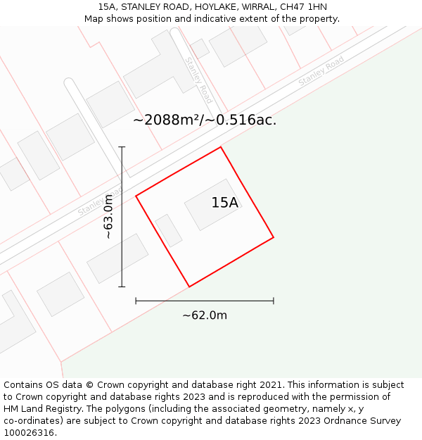 15A, STANLEY ROAD, HOYLAKE, WIRRAL, CH47 1HN: Plot and title map