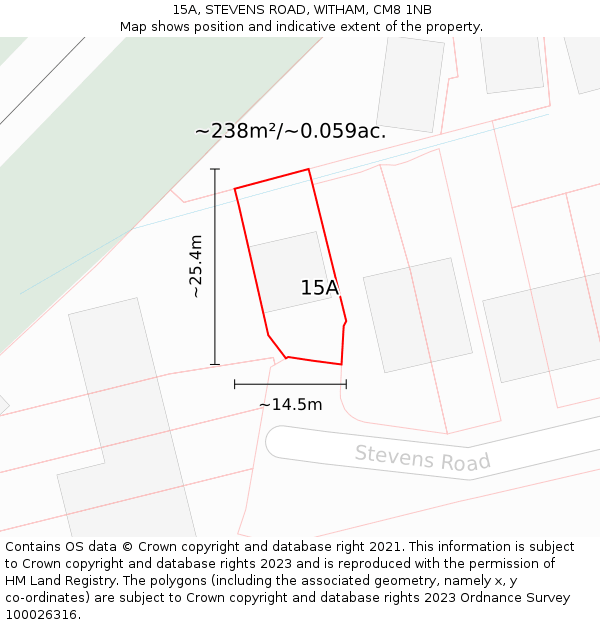 15A, STEVENS ROAD, WITHAM, CM8 1NB: Plot and title map