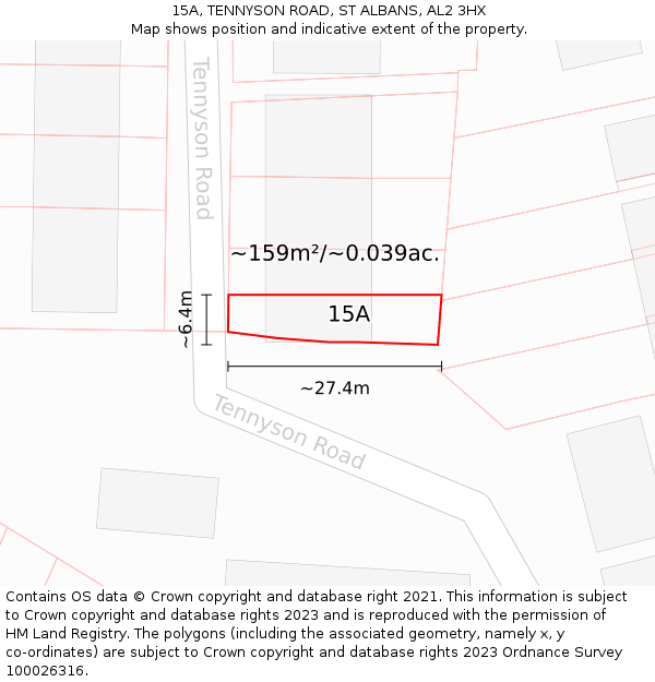 15A, TENNYSON ROAD, ST ALBANS, AL2 3HX: Plot and title map