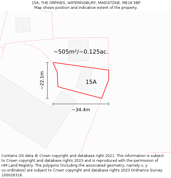 15A, THE ORPINES, WATERINGBURY, MAIDSTONE, ME18 5BP: Plot and title map