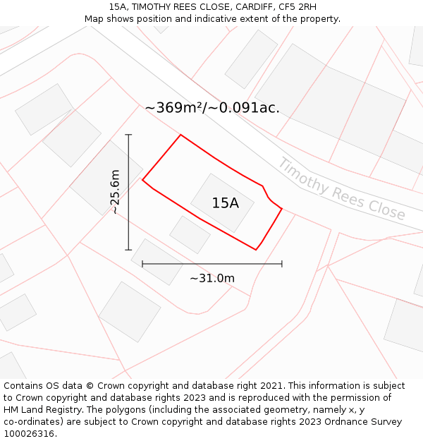 15A, TIMOTHY REES CLOSE, CARDIFF, CF5 2RH: Plot and title map