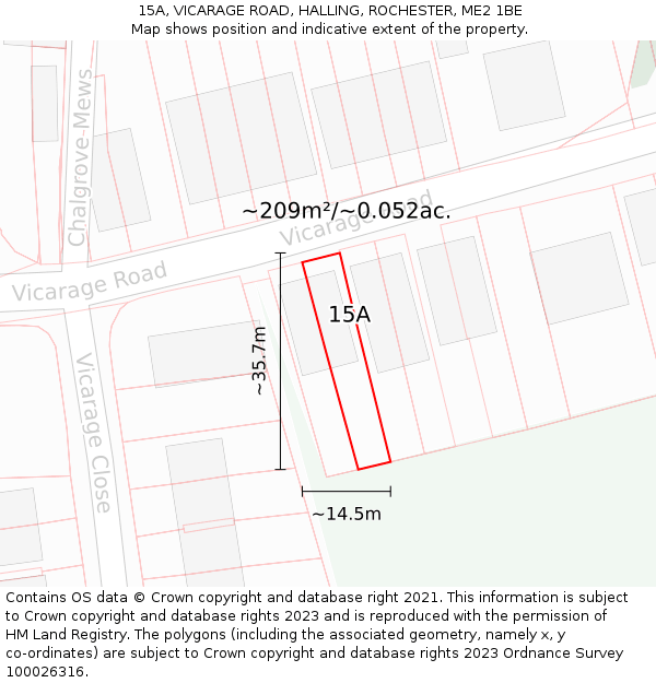 15A, VICARAGE ROAD, HALLING, ROCHESTER, ME2 1BE: Plot and title map