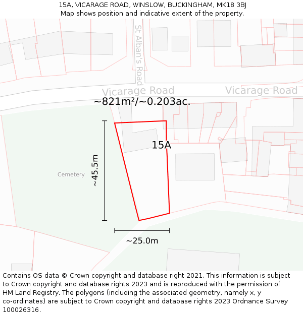 15A, VICARAGE ROAD, WINSLOW, BUCKINGHAM, MK18 3BJ: Plot and title map