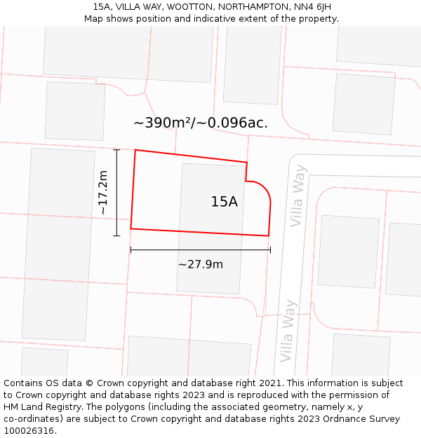 15A, VILLA WAY, WOOTTON, NORTHAMPTON, NN4 6JH: Plot and title map