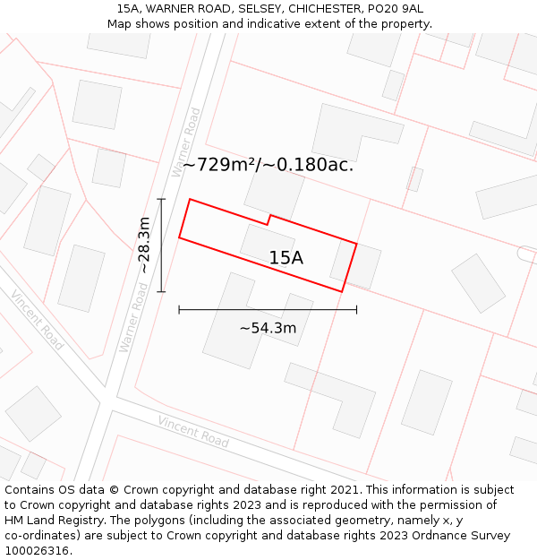 15A, WARNER ROAD, SELSEY, CHICHESTER, PO20 9AL: Plot and title map