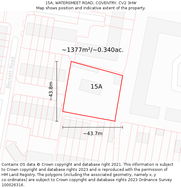 15A, WATERSMEET ROAD, COVENTRY, CV2 3HW: Plot and title map