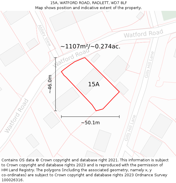 15A, WATFORD ROAD, RADLETT, WD7 8LF: Plot and title map