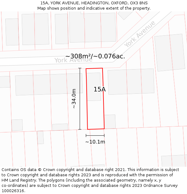 15A, YORK AVENUE, HEADINGTON, OXFORD, OX3 8NS: Plot and title map